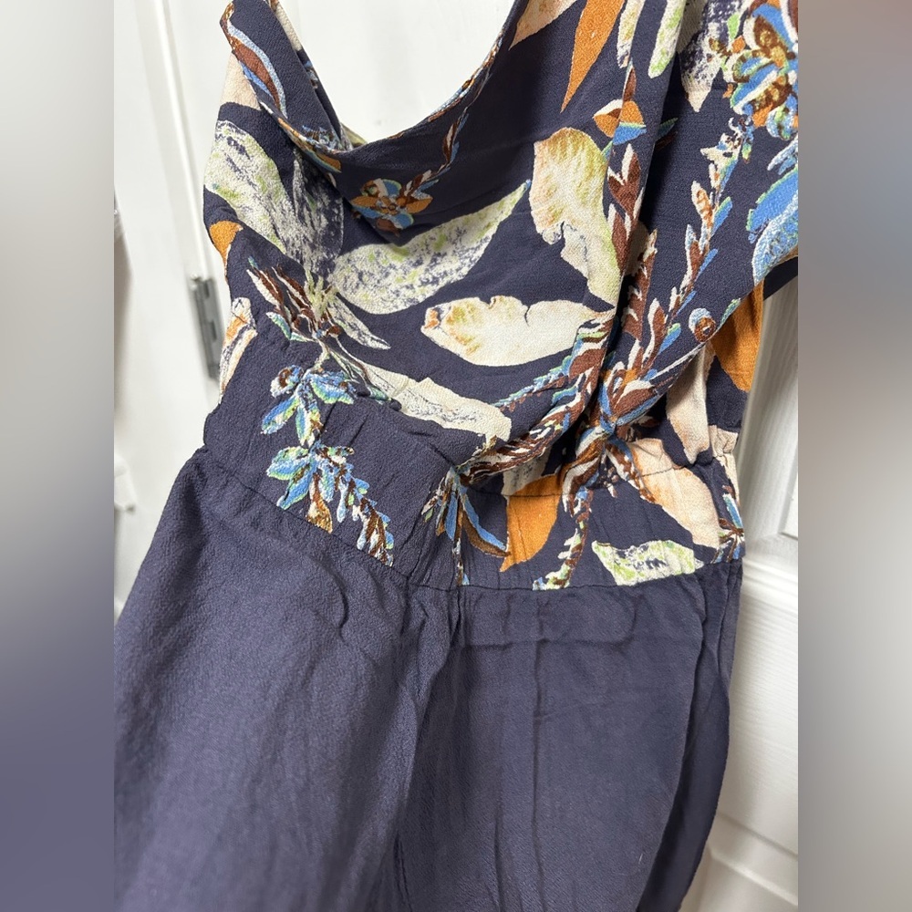 Free People One-Shoulder Floral Jumpsuit in Navy and Orange - Picture 15 of 15